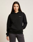 Women's premium heavyweight hoodie in black, front view.