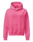 Women's premium heavyweight hoodie in pink, front view.