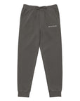 Women's essential relaxed sweatpants in graphite with embroidered detailing, front view.