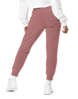 Women's essential relaxed sweatpants in maroon, back view.