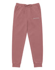 Women's essential relaxed sweatpants in maroon with embroidered detailing, front view.