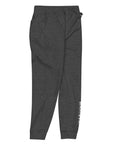 Women's essential slim fit sweatpants in dark grey, side view.