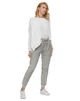 Women's essential slim fit sweatpants in grey, front view.