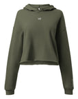 Women's cropped hoodie in green with "WR" logo, front view.