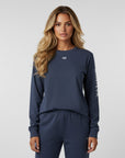 Women's heavyweight long sleeve t-shirt in dark blue, front view