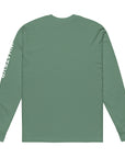 Women's heavyweight long sleeve t-shirt in green, back view