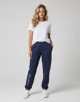 Women's premium heavyweight sweatpants in blue, front view.