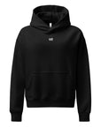 Women's premium heavyweight hoodie in black with "WR" logo, front view.