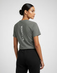 Women's premium t-shirt in gray, back view