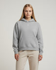Women's premium heavyweight hoodie in ash heather with "WR" logo, front view.