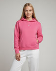 Women's premium heavyweight hoodie in pink with "WR" logo, front view.