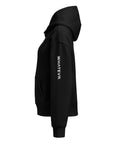 Women's premium heavyweight hoodie in black with "WHATEVR" text, side view.