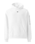 Women's premium heavyweight hoodie in white with "WR" logo, front view.