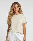 Women's premium t-shirt in beige, front view