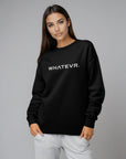Women's premium crewneck sweatshirt in black with embroidered detailing, front view