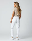 Women's heavyweight fleece sweatpants in white, back view.