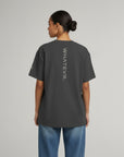 Women's premium heavyweight oversized t-shirt in gray, back view