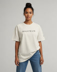 Women's premium heavyweight oversized t-shirt in beige, front view