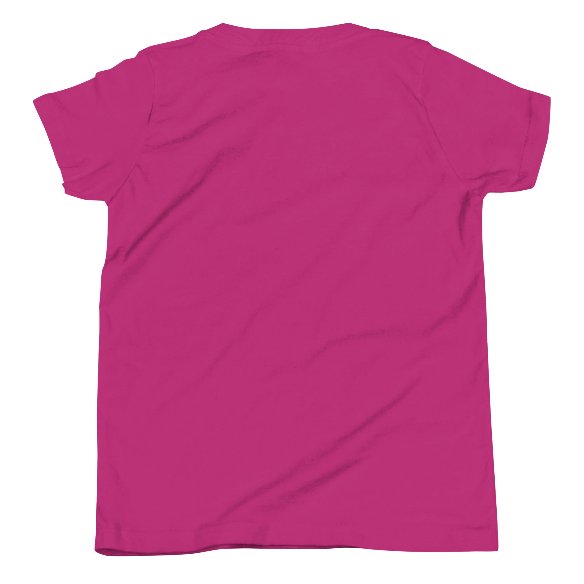 Boys' essential lightweight t-shirt in berry pink, back view.