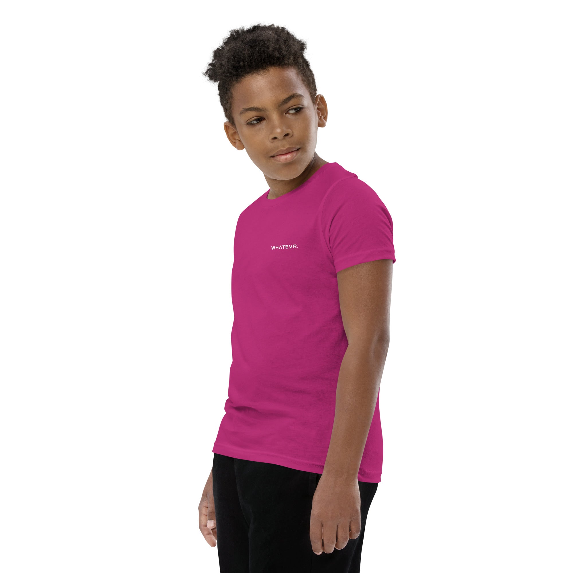 Boys' essential lightweight t-shirt in berry pink, front view.