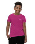 Boys' essential lightweight t-shirt in berry pink, front view.