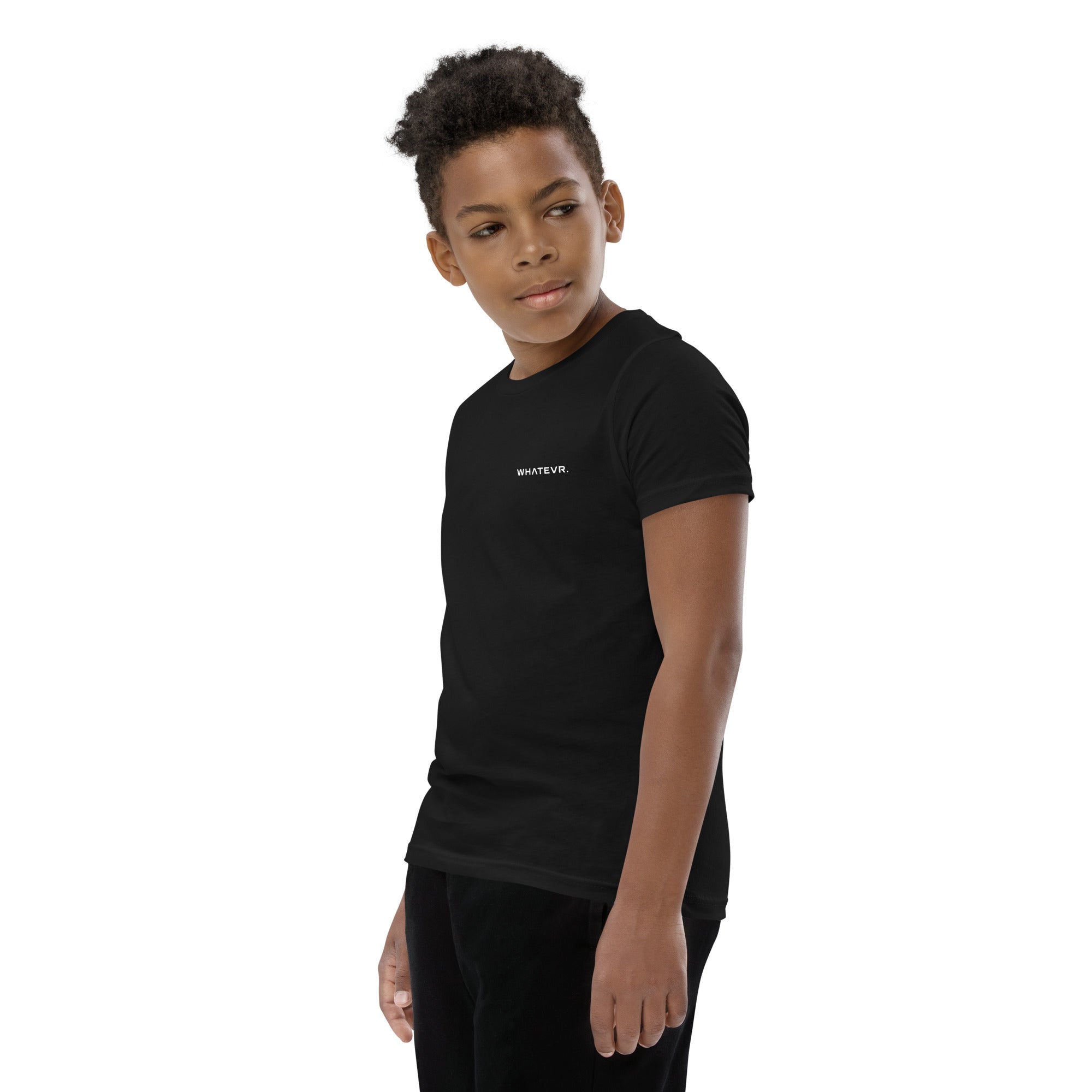 Boys' essential lightweight t-shirt in black, front view.