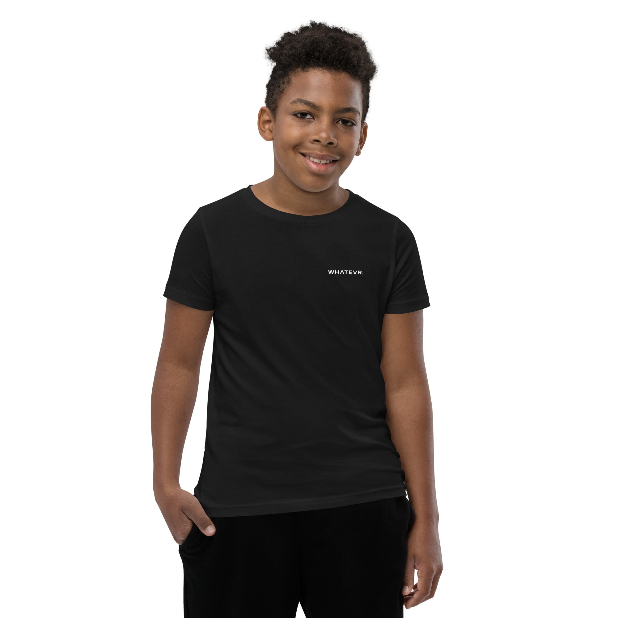 Boys' essential lightweight t-shirt in black, front view.