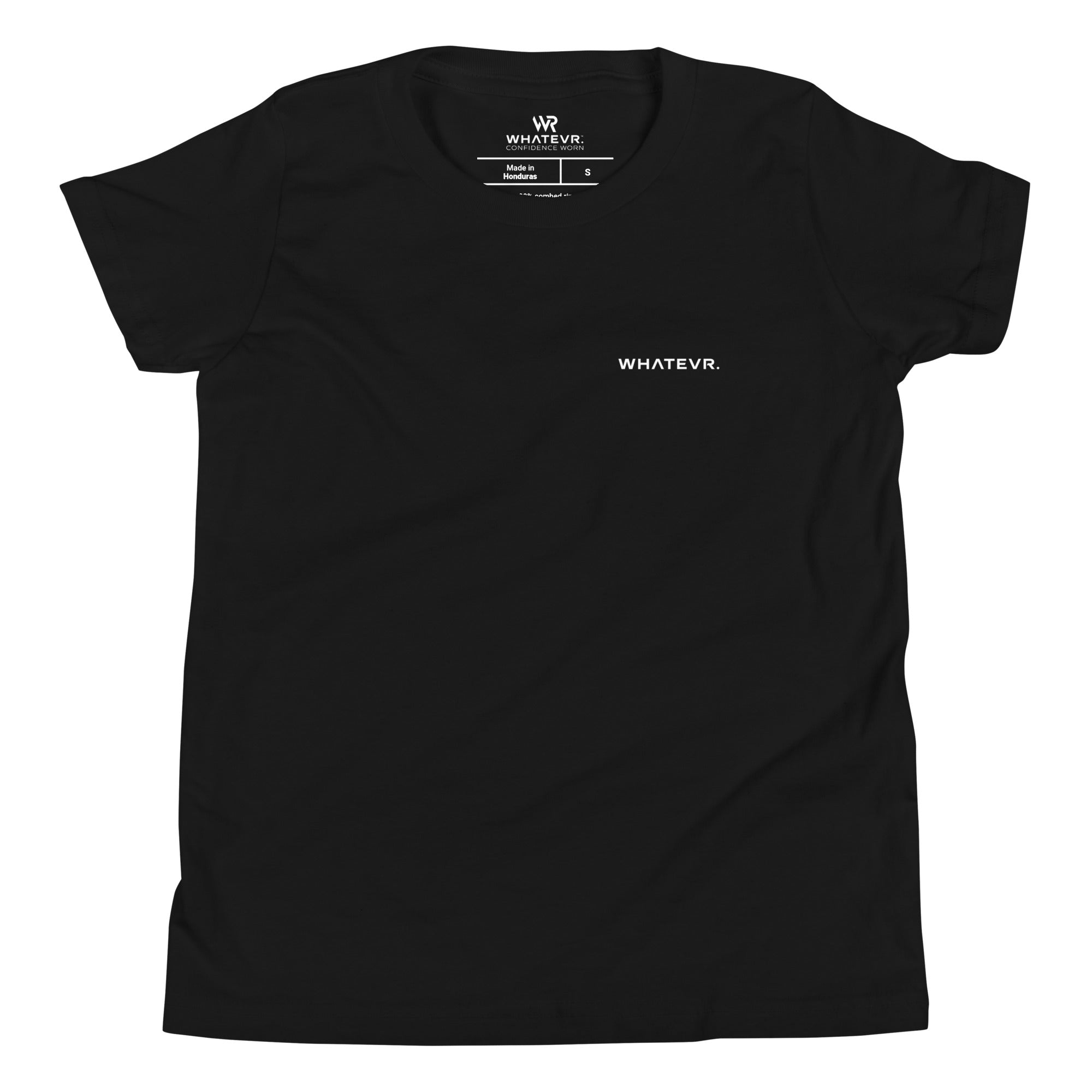 Boys' essential lightweight t-shirt in black, front view.