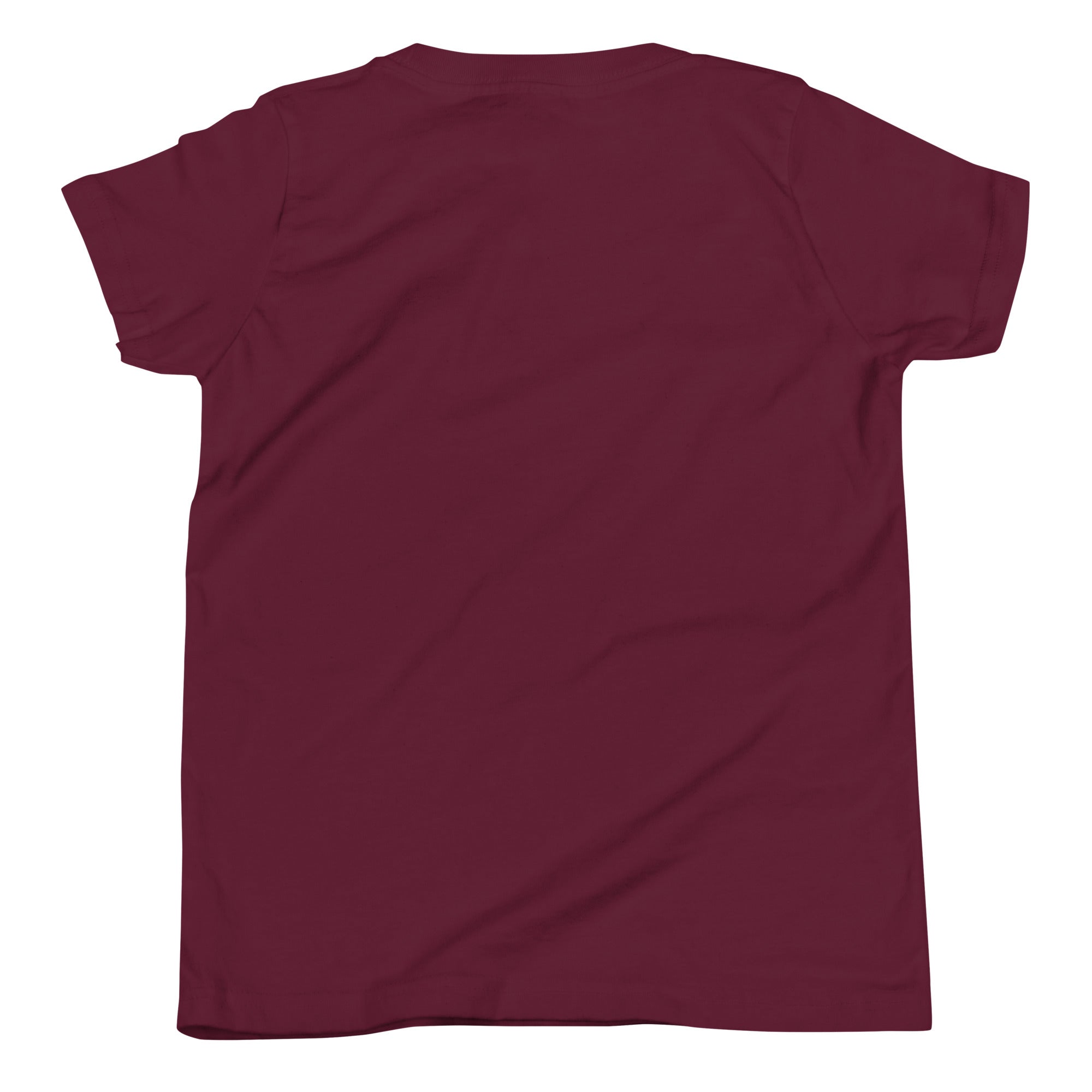 Boys' essential lightweight t-shirt in burgundy, back view.