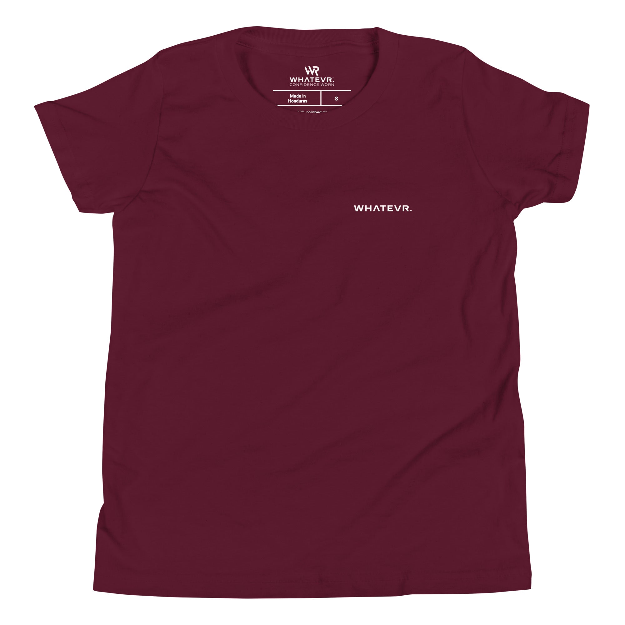 Boys' essential lightweight t-shirt in burgundy, front view.