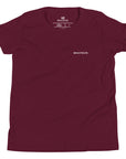 Boys' essential lightweight t-shirt in burgundy, front view.