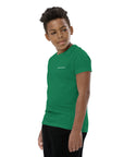 Boys' essential lightweight t-shirt in green, front view.