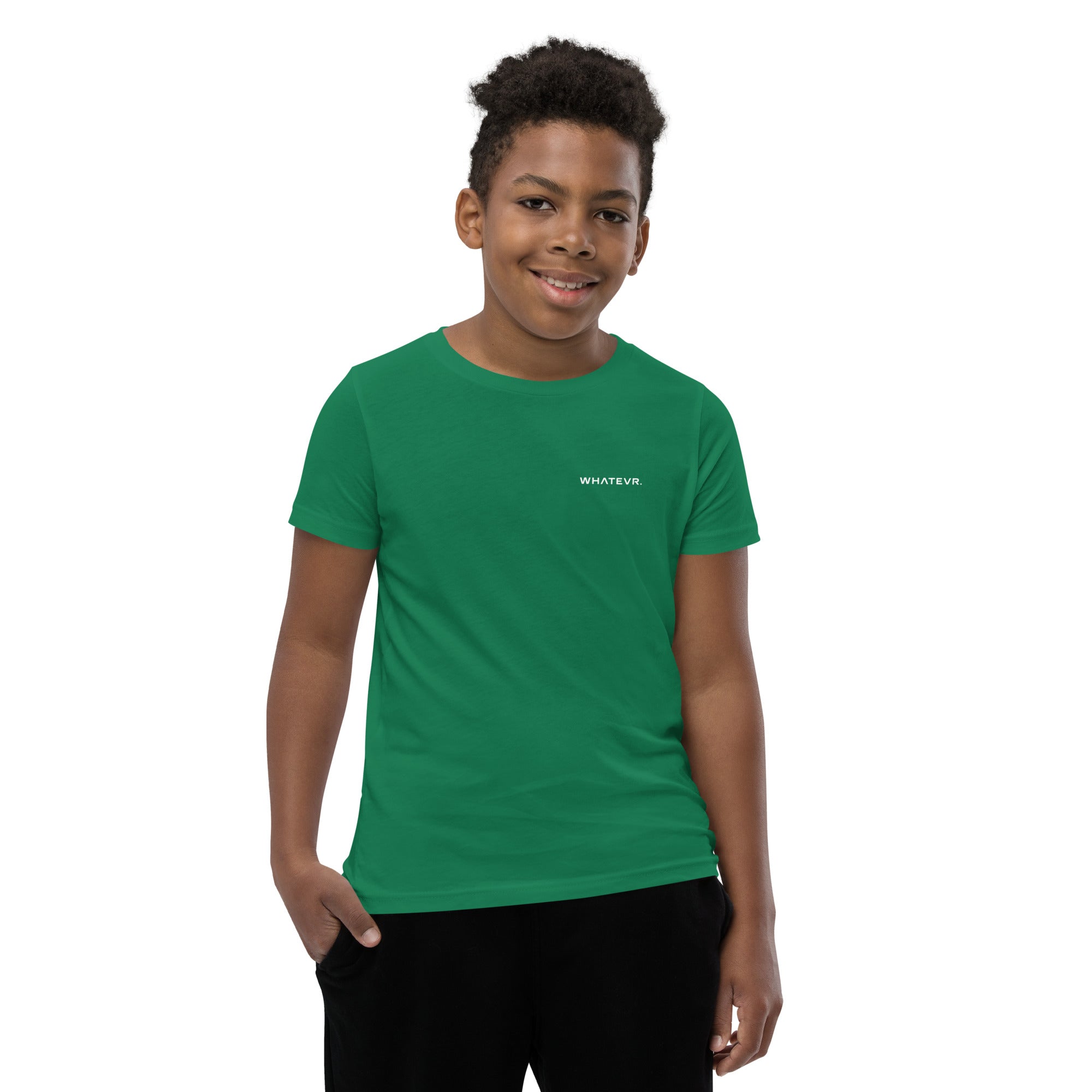 Boys' essential lightweight t-shirt in green, front view.