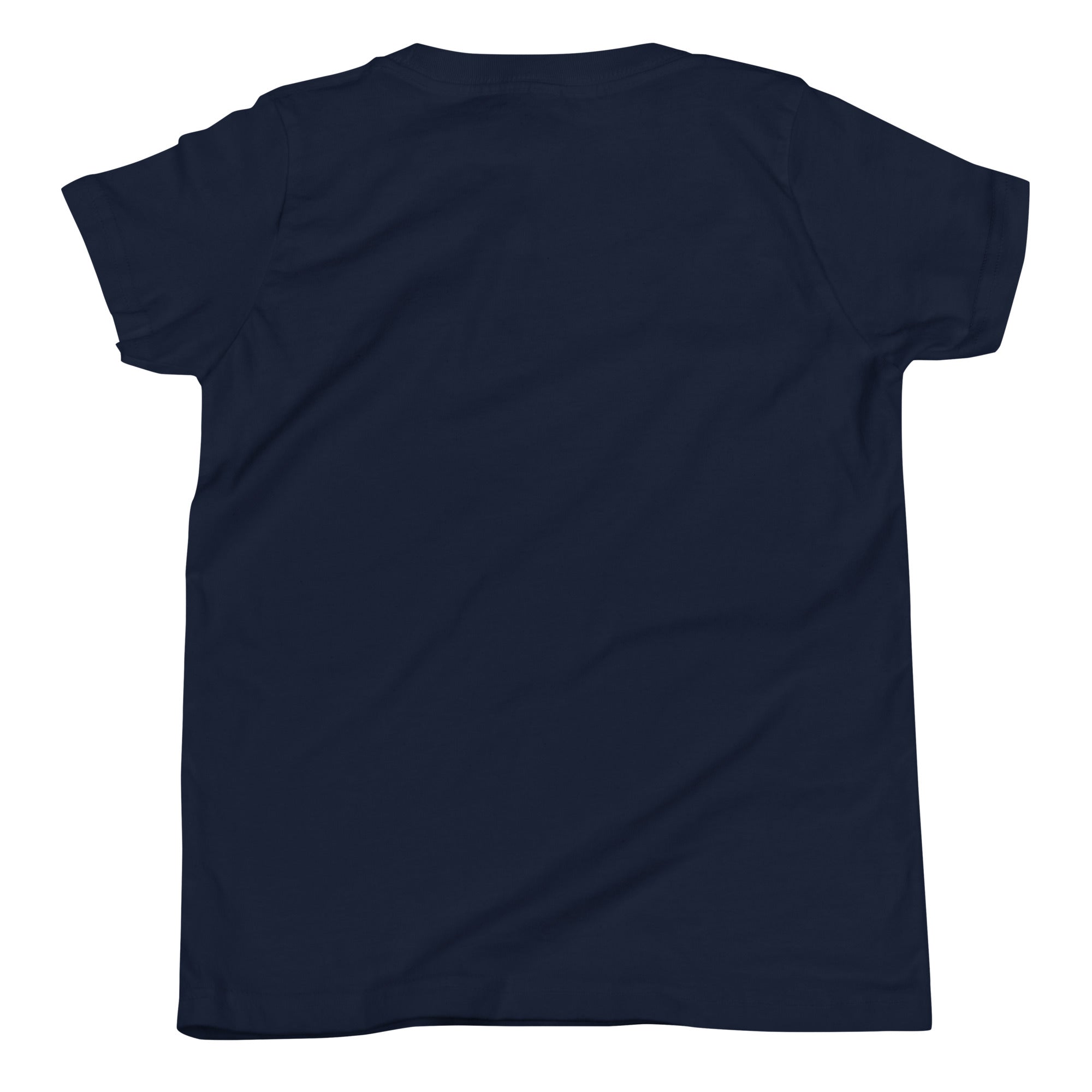 Boys' essential lightweight t-shirt in midnight blue, back view.