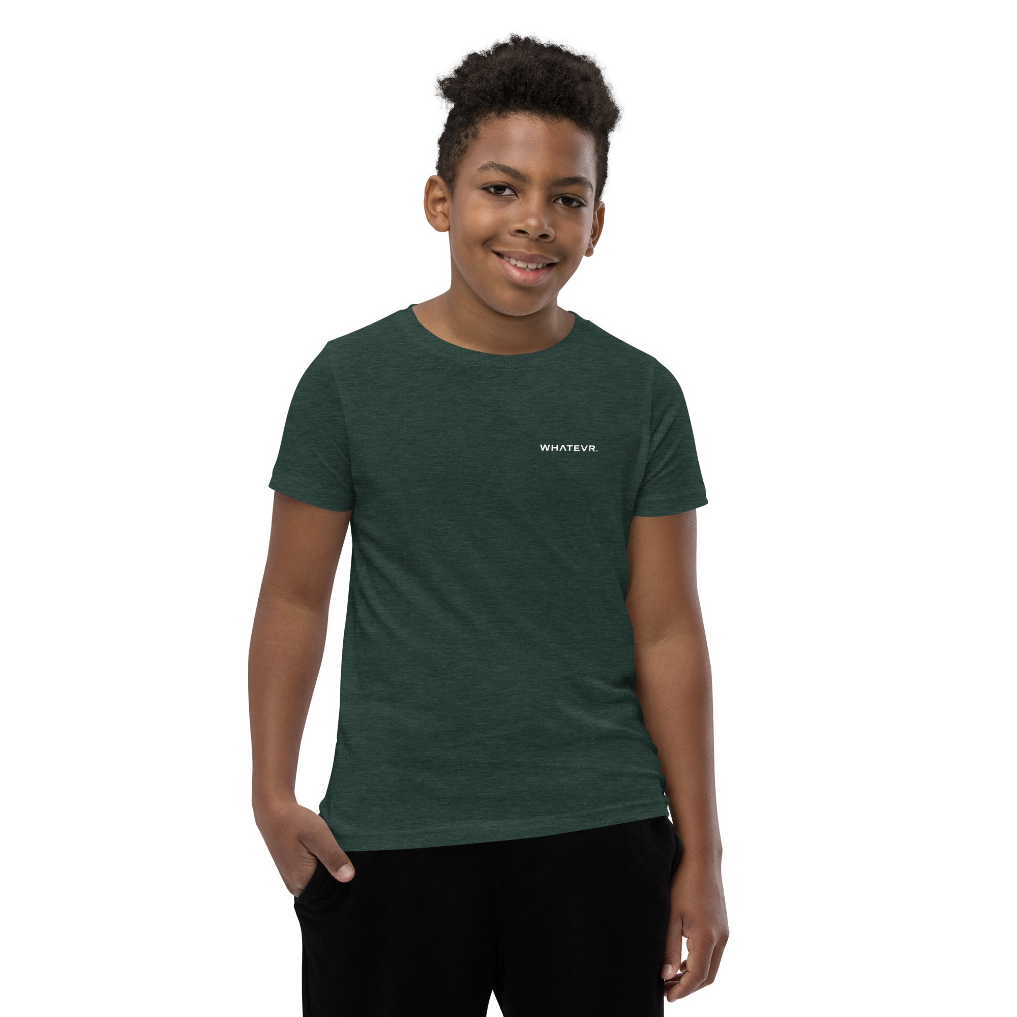 Boys' essential lightweight t-shirt in olive green, front view.