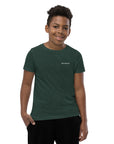 Boys' essential lightweight t-shirt in olive green, front view.