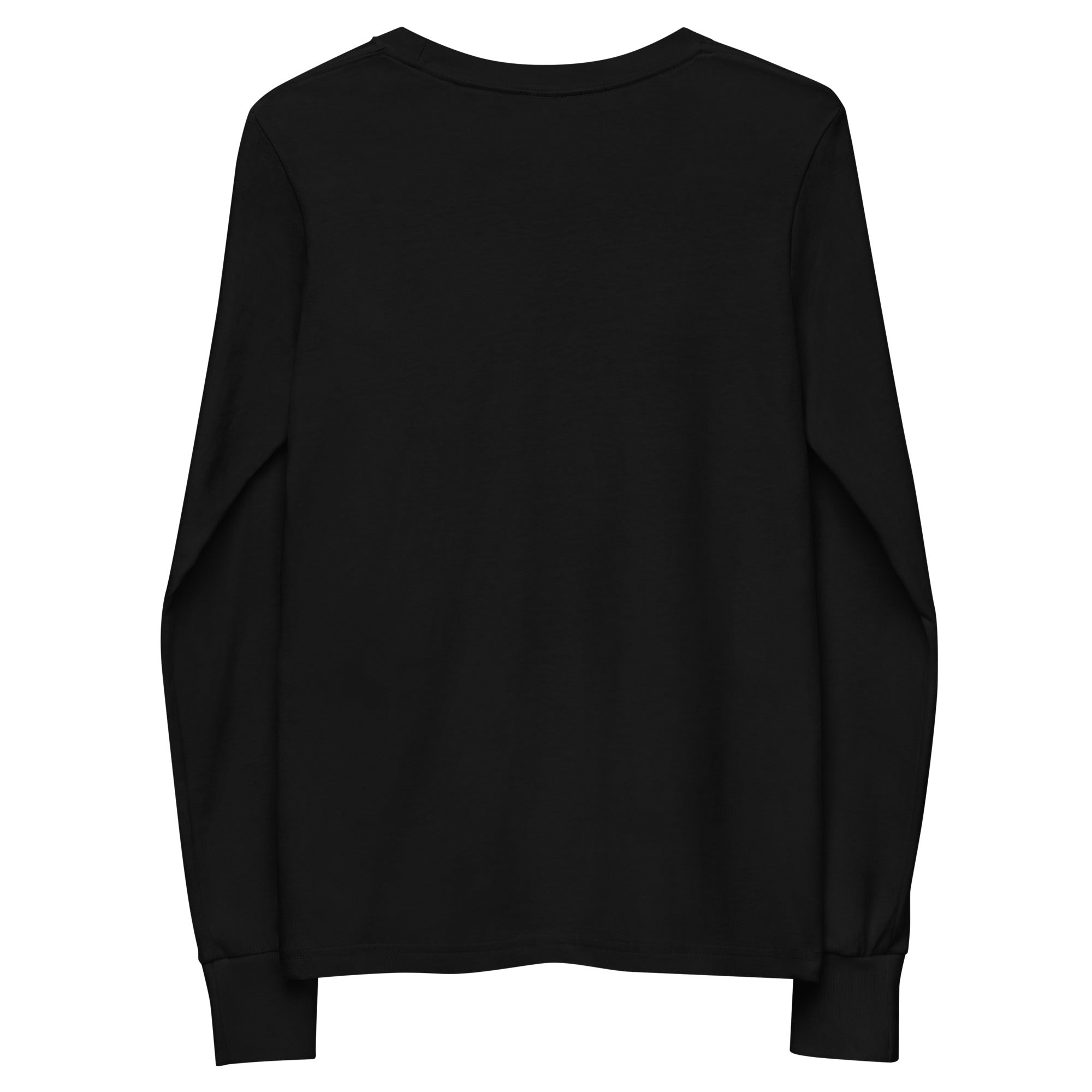 Boys' essential long sleeve t-shirt in black, back view.