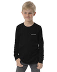 Boys' essential long sleeve t-shirt in black, front view.