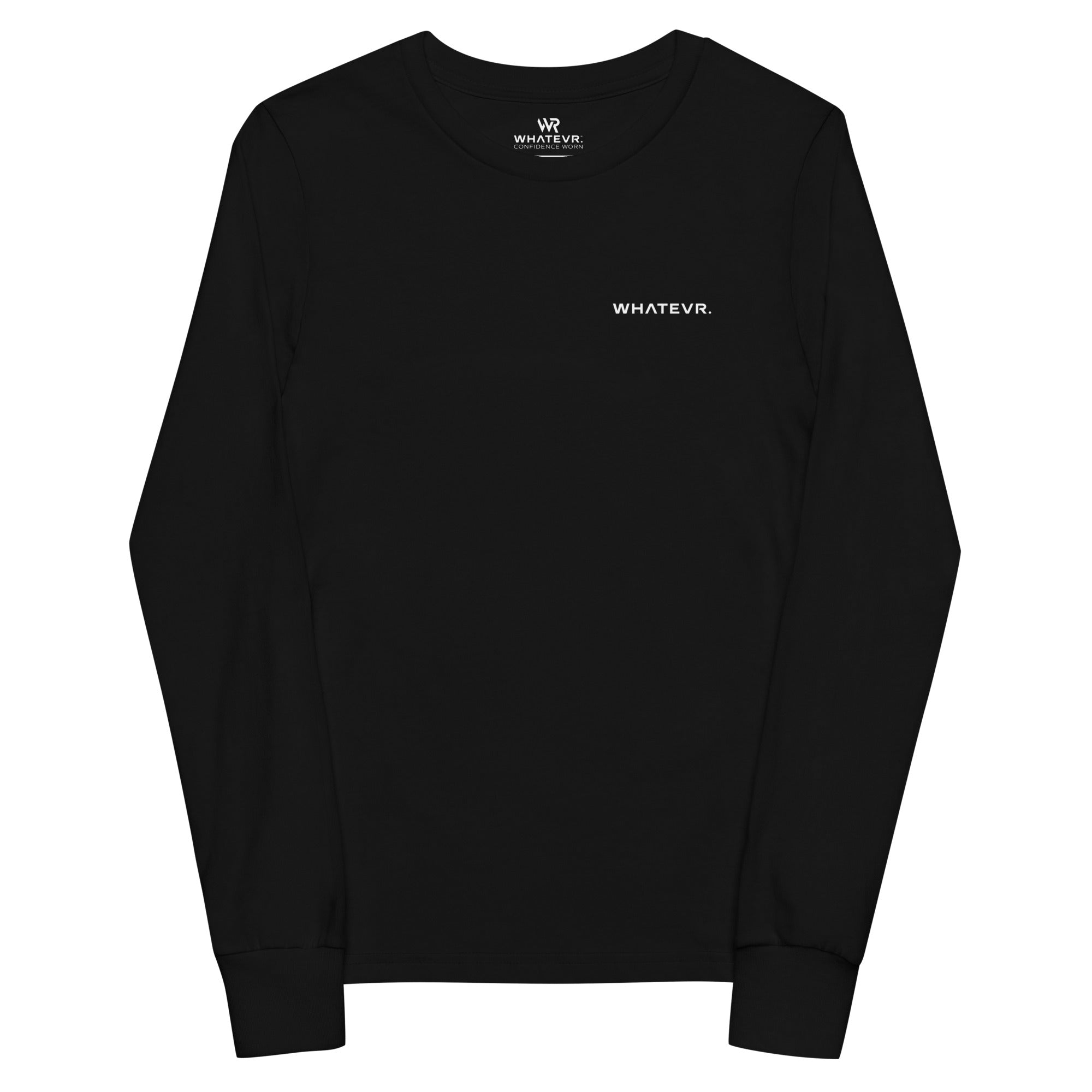 Boys' essential long sleeve t-shirt in black, front view.