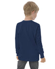 Boys' essential long sleeve t-shirt in midnight blue, back view.