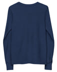 Boys' essential long sleeve t-shirt in midnight blue, back view.