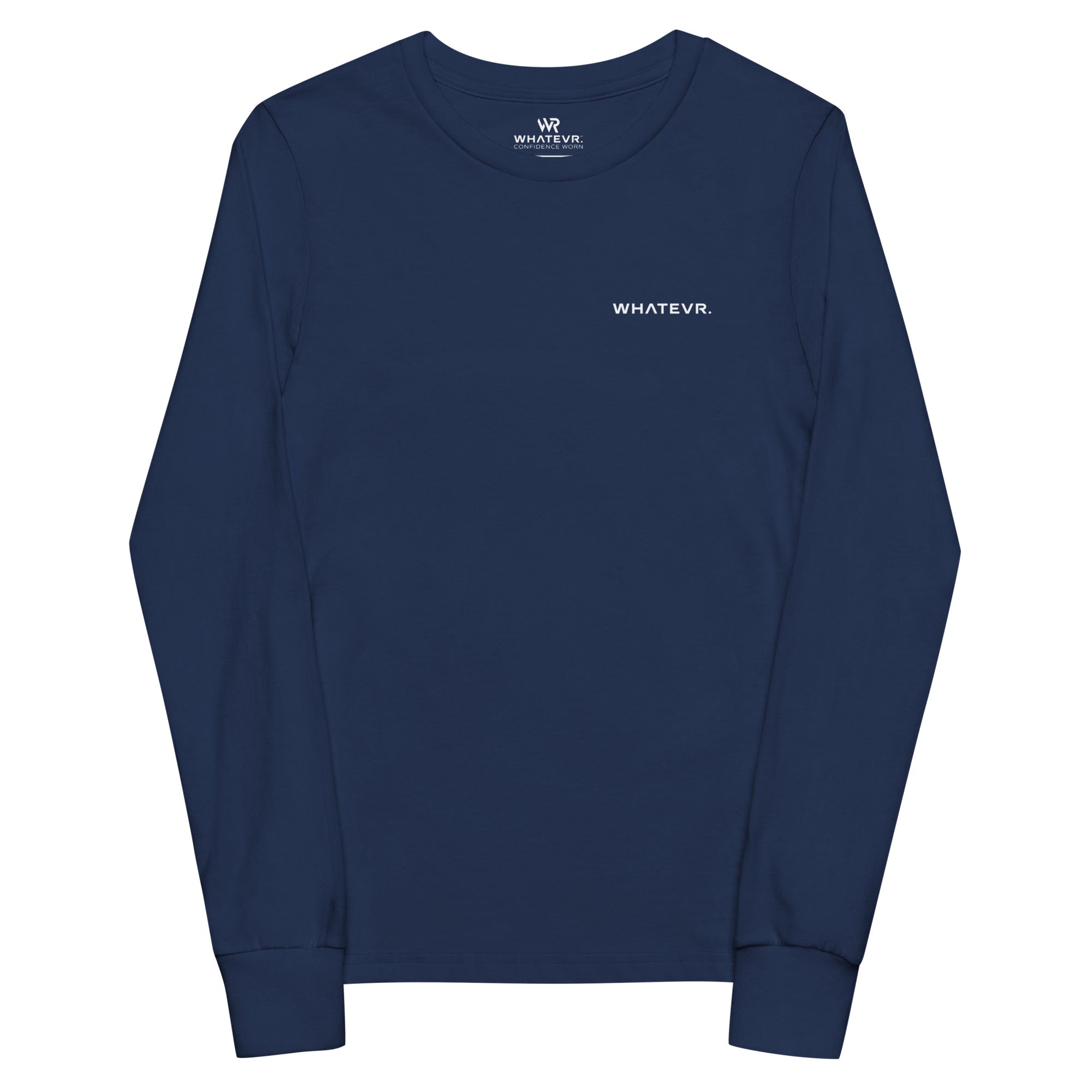 Boys’ essential long sleeve t-shirt in midnight blue, front view.