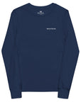 Boys’ essential long sleeve t-shirt in midnight blue, front view.