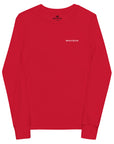 Boys' essential long sleeve t-shirt in red, front view.
