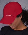 Unisex Classic baseball cap in red with embroidered WHATEVR logo, front view