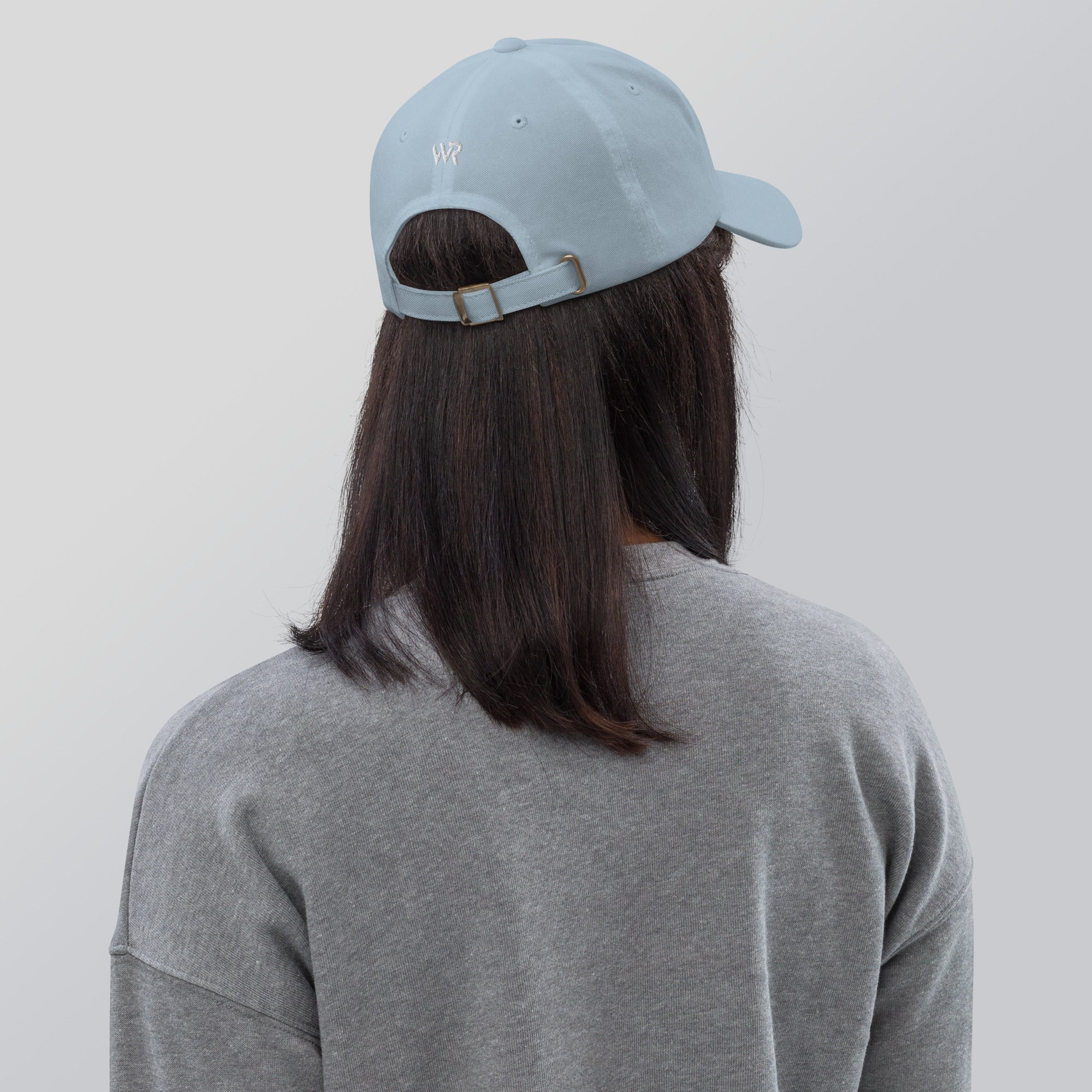 Unisex Classic baseball cap in light blue with embroidered WR logo, back view