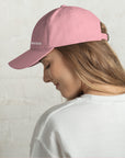 Unisex Classic baseball cap in pink with embroidered WR logo, back view
