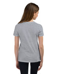 Girls essential lightweight t-shirt in ash heather, back view.