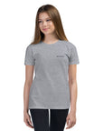 Girls essential lightweight t-shirt in ash heather, front view.