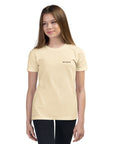 Girls essential lightweight t-shirt in beige, front view.